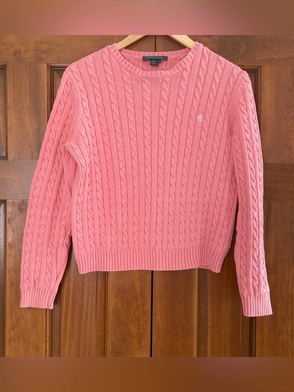 VTG Lauren Ralph Lauren cable knit cotton pink cropped sweater Womens medium